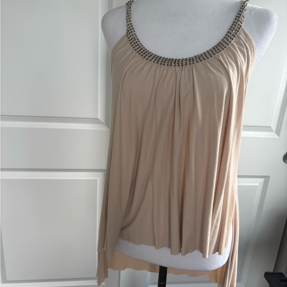 Tan Embellished Asymmetrical Camisole